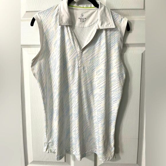 Emerald 18 Women’s Size Medium Golf Shirt Sleeveless White Blue Green Design - Picture 1 of 8